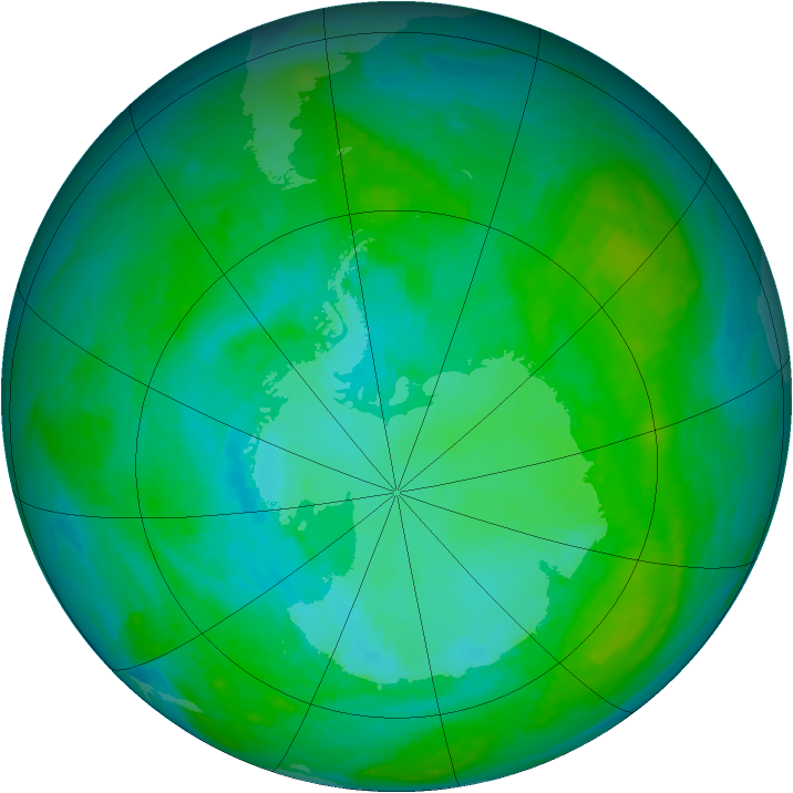Antarctic ozone map for 17 January 1990